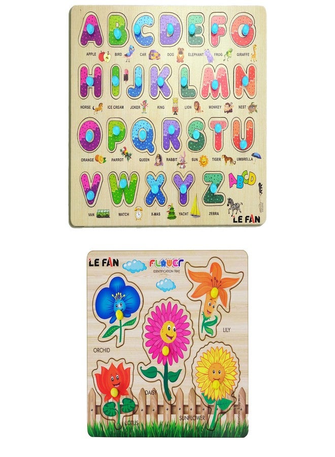 Lefan® Kids Fort Pre Nursery Educational Jigsaw Puzzles for Adults Kids Learning Toys Kit Board Game 2 pcs Set of ABCD Alphabet & Flower Educational Toy - Image 1